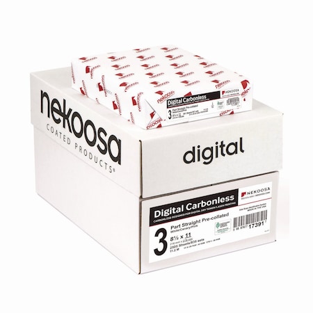 Nekoosa Fast Pack Carbonless 3-Part Paper, 8.5 x 11, White/Canary/Pink, PK2500 17391